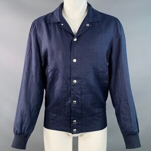 BRUNELLO CUCINELLI Size 40 Navy Red Twill Linen Snaps Jacket